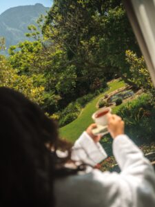 The view has already changed the plan Tea first Everything else can wait ☕ 🌿 | Vineyard Hotel