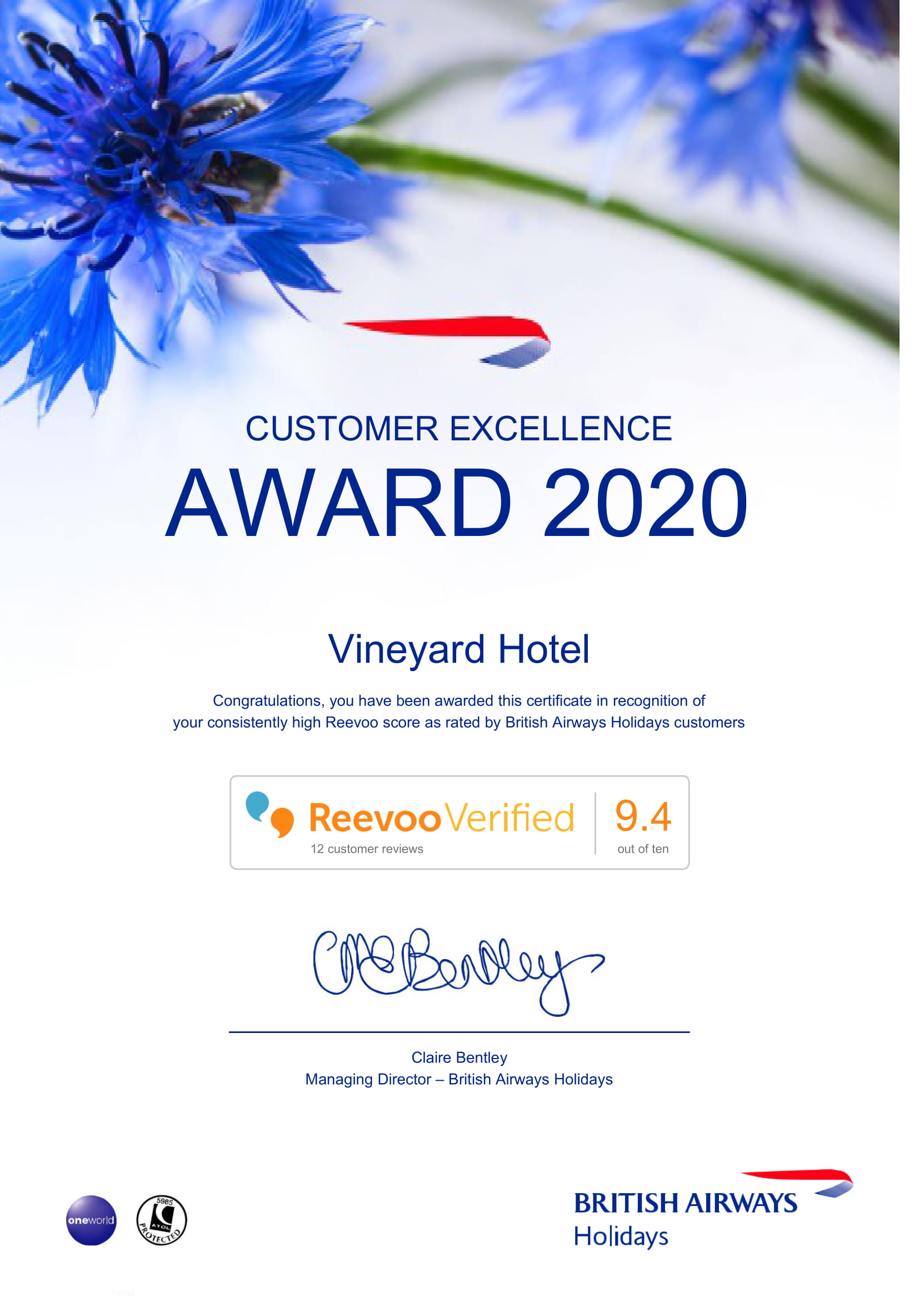 , British Airways Holidays accolade in recognition of customer excellence