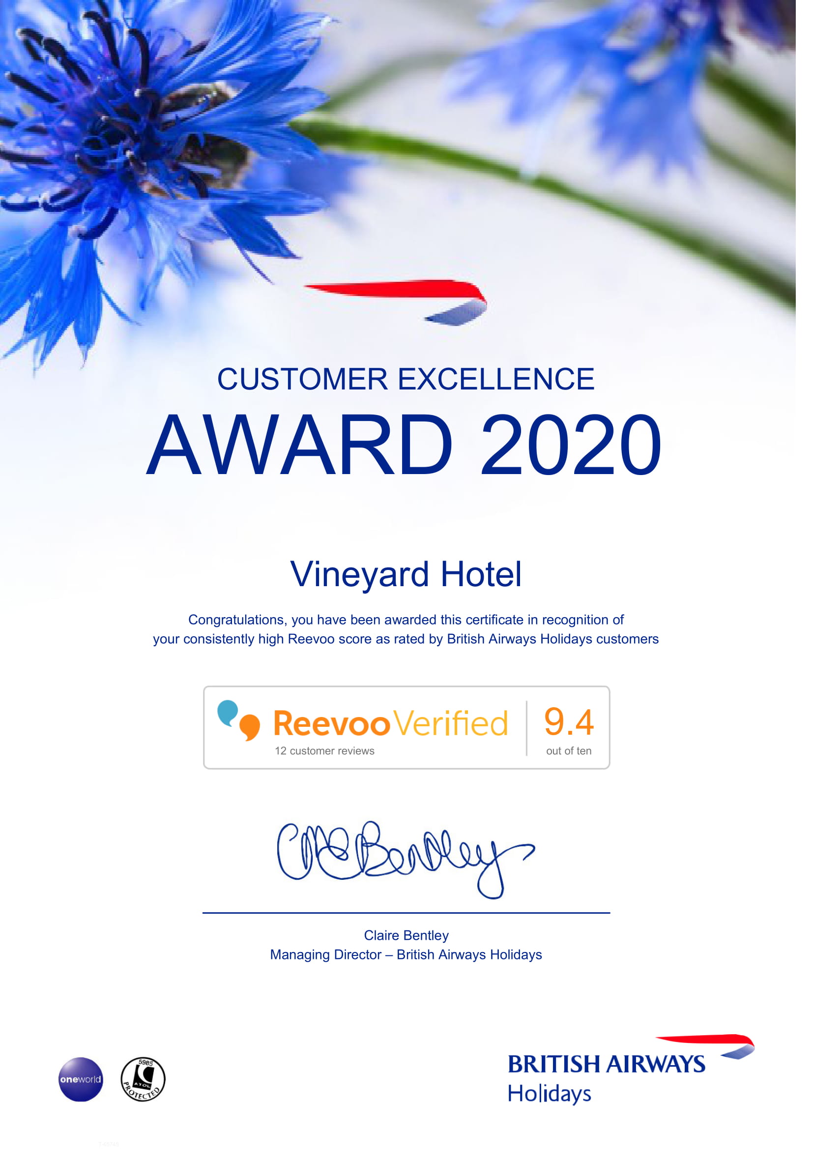 British Airways Holidays accolade in recognition of customer excellence ...